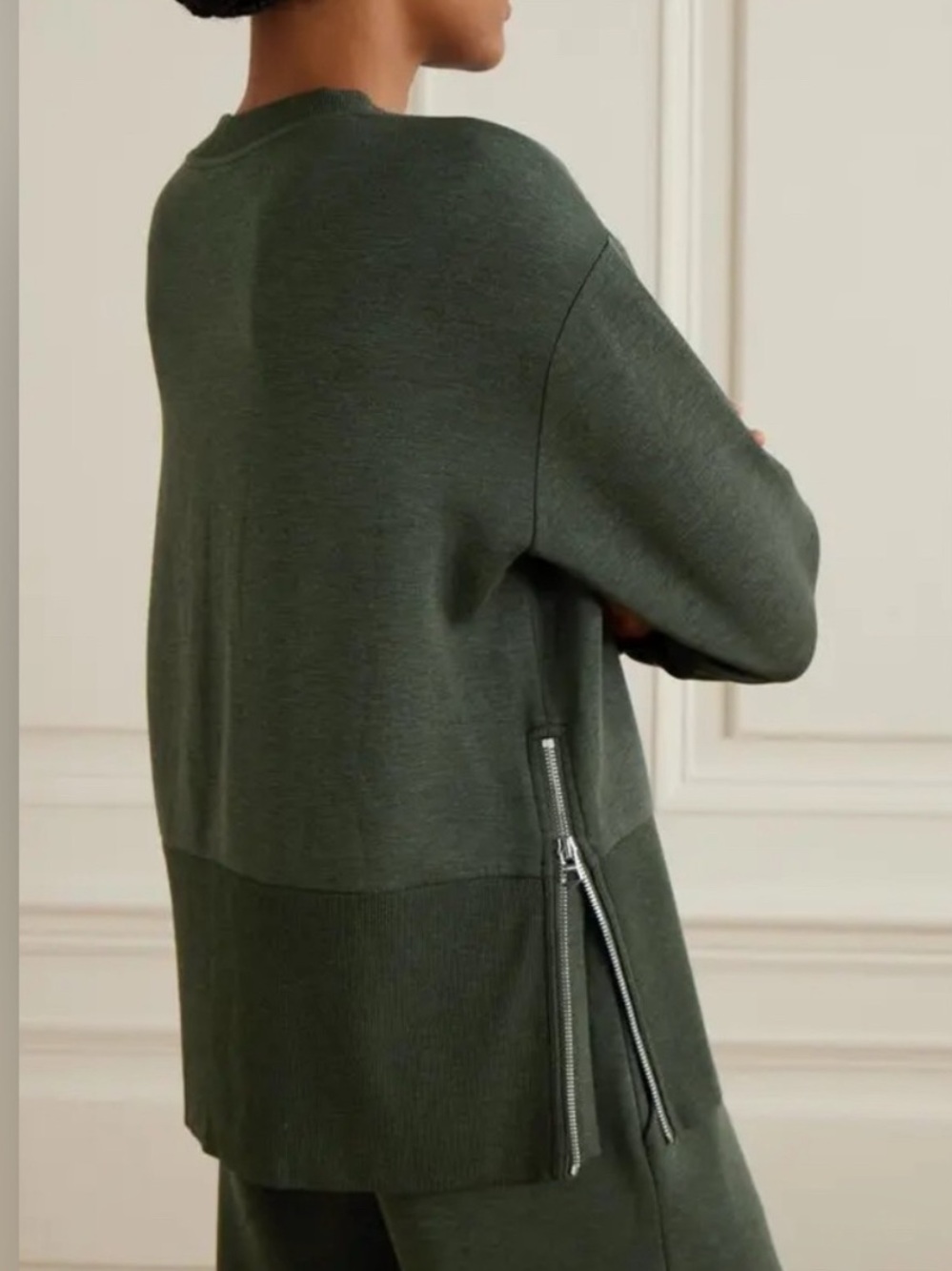 Varley Medium Lowry Longline Sweat Doublesoft Olive Marl Green Lounge Comfy Zip